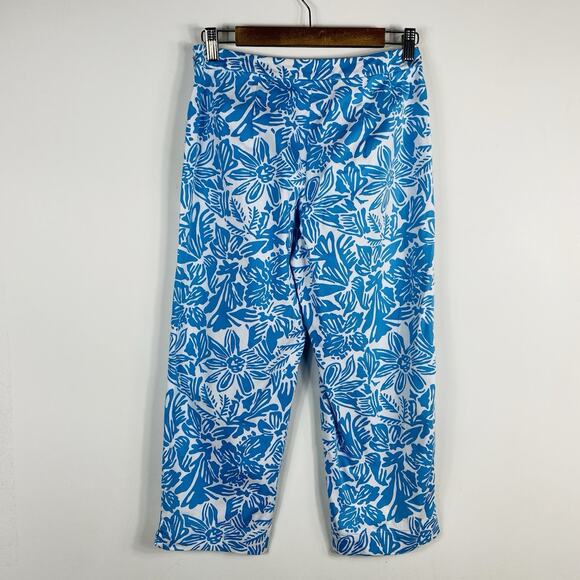 Talbots Size 2 Petite Tropical Floral Print Crop Pants Blue White Cotton Blend - Picture 2 of 4